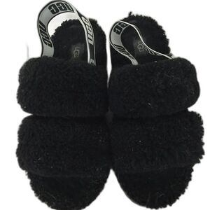 UGG OH FLUFFITA BLACK PLUSH FLUFFY SLIPPERS - SIZE 10